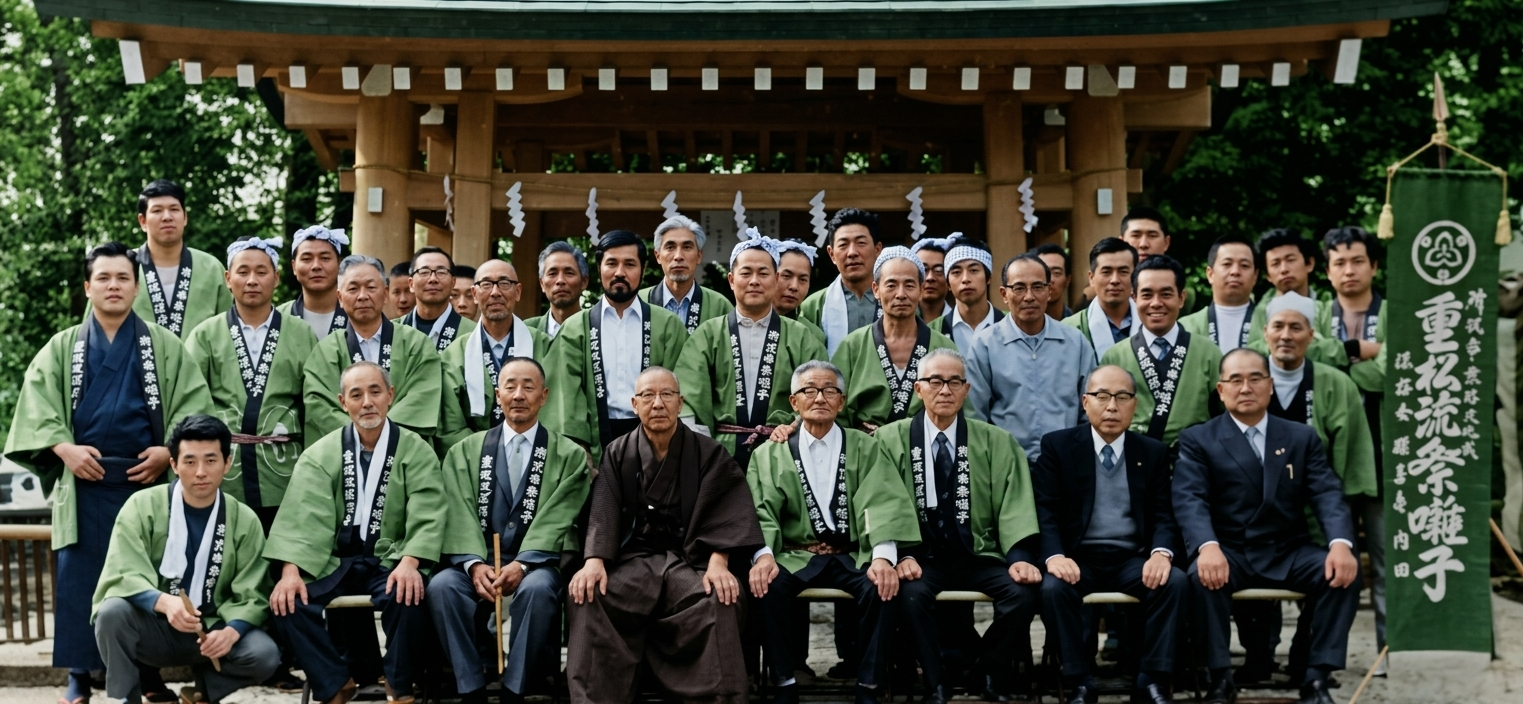 重松流祭囃子保存会の集合写真